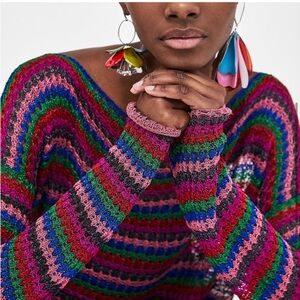 Zara MULTICOLORED STRIPED Knit Crochet Cover Dress